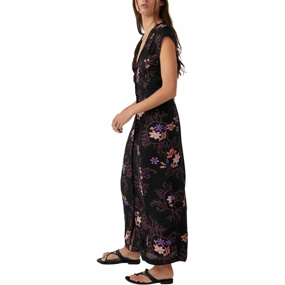 Free People Rosemary Printed Midi‎ Night Combo, XS (Women's 0-2)